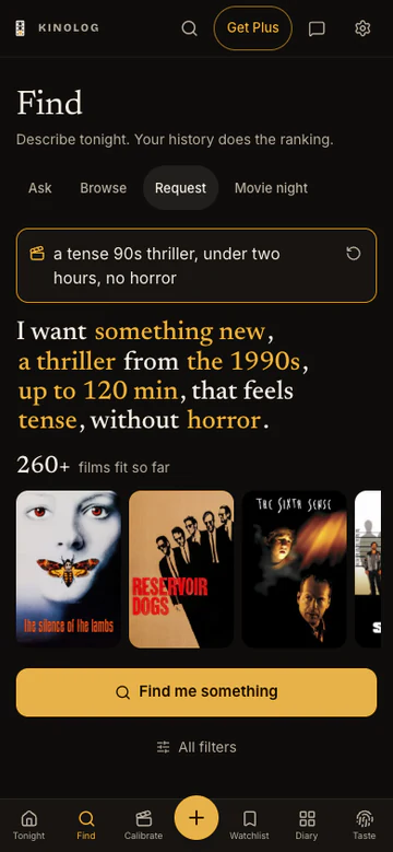 KinoLog Find request turning a tense 90s thriller, under two hours, no horror into highlighted constraints with 260 films matching.